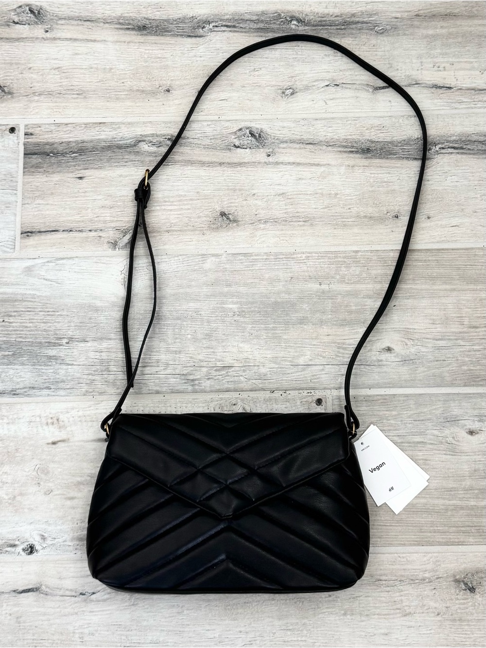 H&M Black Vegan Quilted Shoulder Crossbody Clutch Bag
